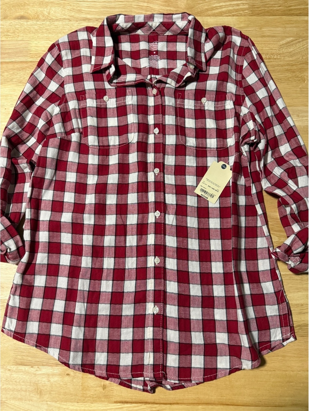 St. John’s Bay Women’s Medium Red Plaid Button-Down Shirt NWT